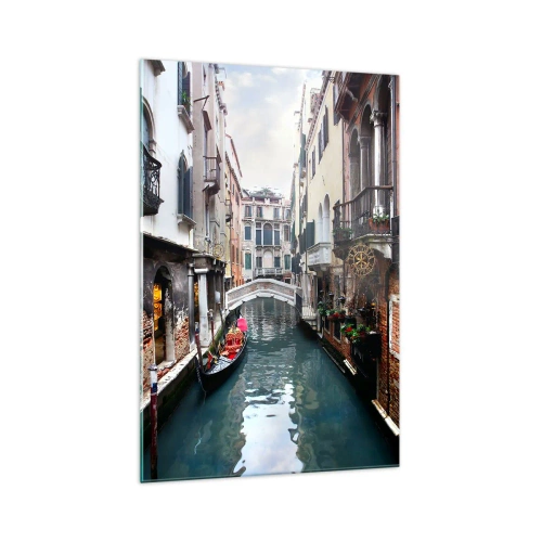 Obraz na skle - Benátská krajina s gondolou a můstkem - 70x100 cm