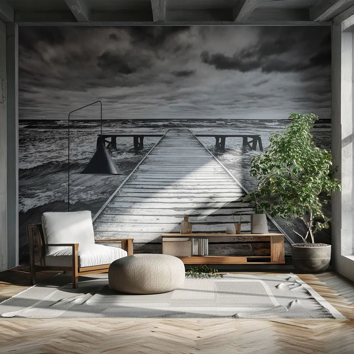 Fototapeta Premium Canvas - Čekám na vítr, co rozfouká… - Krajina, Dřevěný most, Moře - 350x256 cm