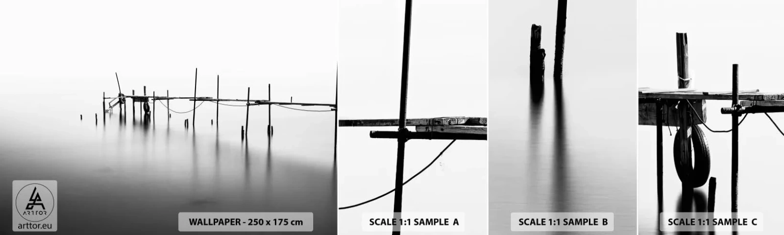 Vzor Fototapety Samolepicí Deluxe Sticker - A co když svět není? - Krajina, Dřevěný most, Černý a bílý - 100x30 cm