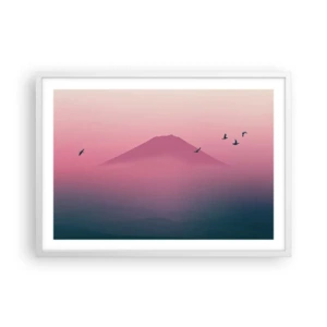 Plakát v bílém rámu - Poutníci nad oblaky - 70x50 cm