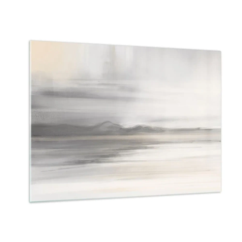 Obraz na skle - Jemné, rozmazané horské panorama v pastelově šedých tónech - 70x50cm - Zamyšlená dálka - Moderní nástěnná dekorace do obývacího pokoje a ložnice ARTTOR