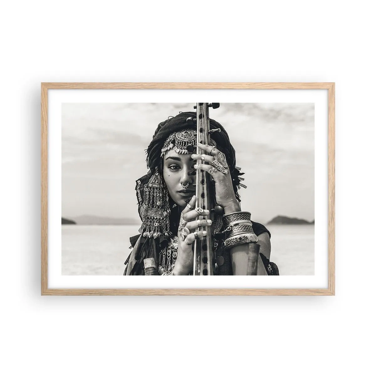 Plakát v rámu světlý dub - Samotná hudba orientu - 70x50 cm