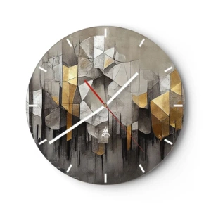 Nástěnné hodiny - Geometrická struktura s odstíny šedé a zlaté - 30x30cm - Kompozice z ledu a světla - Moderní nástěnná dekorace do obývacího pokoje, kuchyně a ložnice ARTTOR