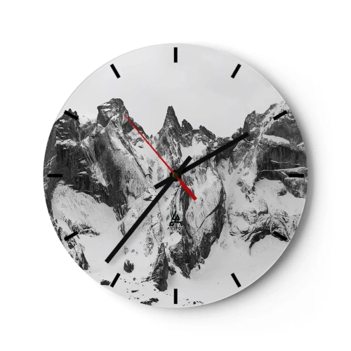 Nástěnné hodiny - Černobílé zasněžené horské vrcholky - 30x30cm - Hrozivý žulový hřeben - Moderní nástěnná dekorace do obývacího pokoje, kuchyně a ložnice ARTTOR