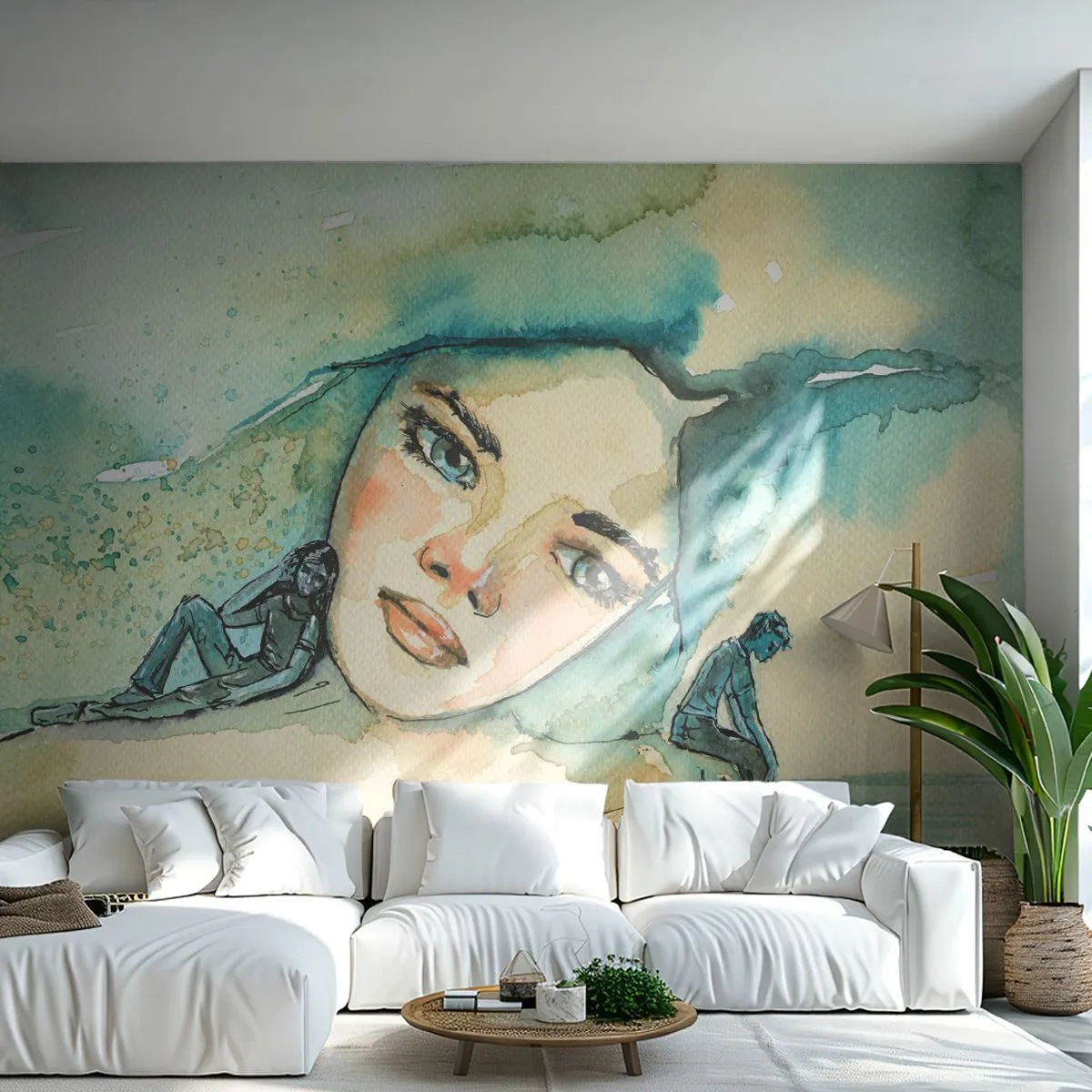 Fototapeta Samolepicí Deluxe Sticker - Am I blue? - Abstrakce, ženská tvář, Malování - 300x210 cm