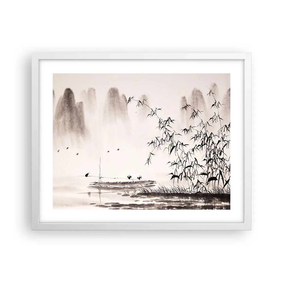 Plakát v bílém rámu - Klid rýžových polí - 50x40 cm