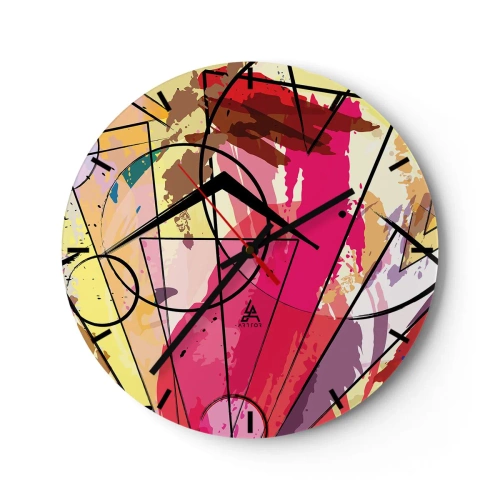 Nástěnné hodiny - Ciferník s dynamickým, barevným vzorem připomínajícím explozi barvy - 30x30cm - Výbuch - Moderní nástěnná dekorace do obývacího pokoje, kuchyně a ložnice ARTTOR