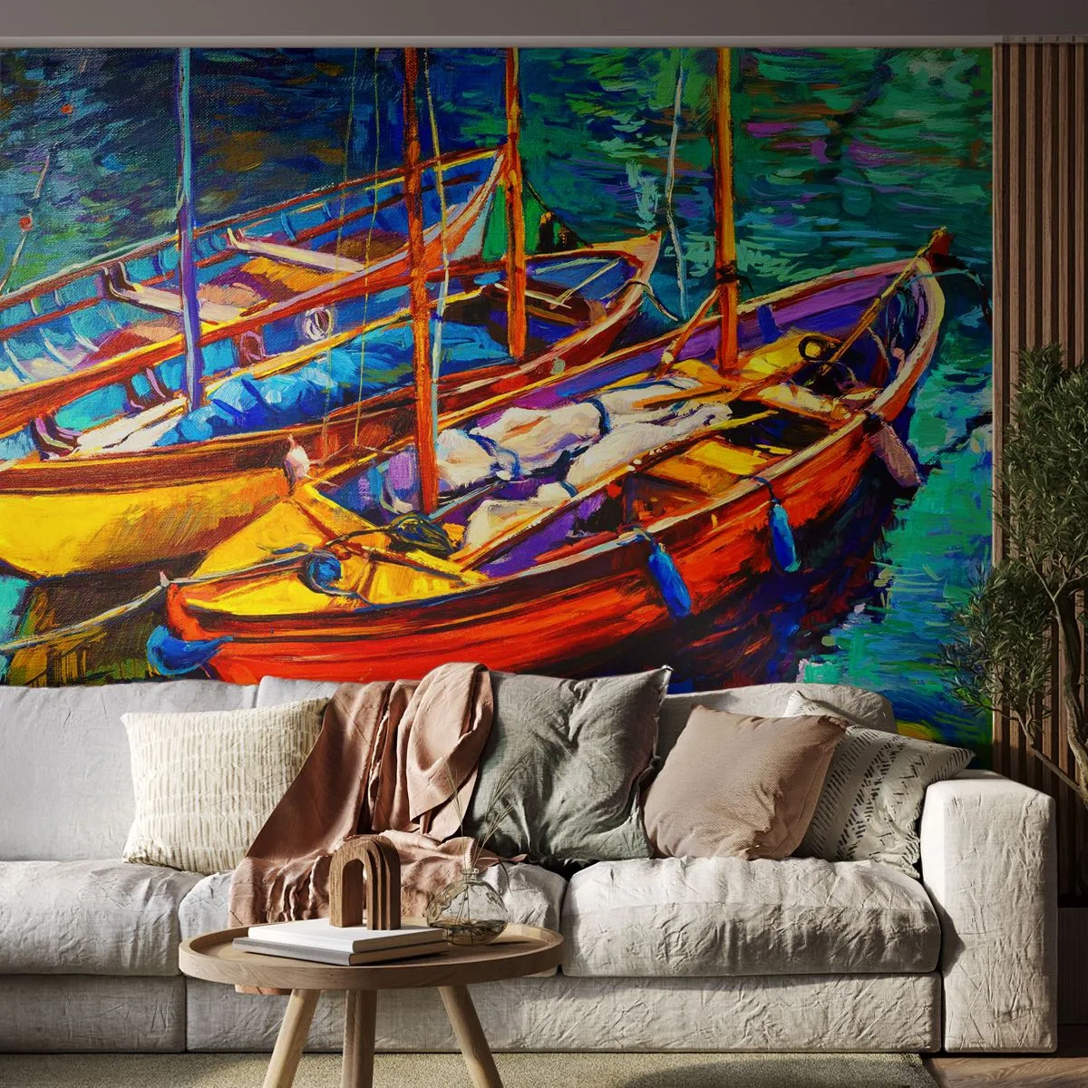 Fototapeta Samolepicí Deluxe Sticker - Na vodě husté od barev - Lodž, Plachetnice, Moře - 250x175 cm