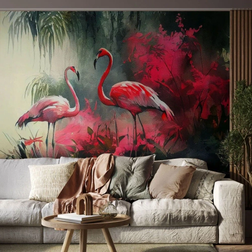 Fototapeta Samolepicí Deluxe Sticker - Hodiny přírodního kouzla - Plameňáci, Kus, Krajina - 400x280 cm