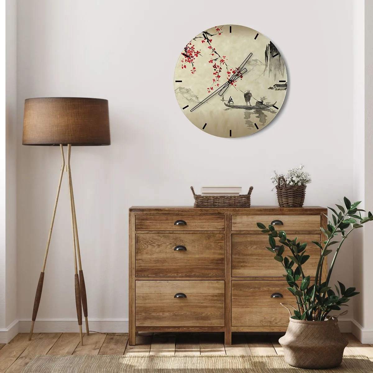 Nástěnné hodiny - Detailní záběr na tmavě růžový květ s vícevrstvými okvětními lístky - 30x30cm - V zemi kvetoucích třešní - Moderní nástěnná dekorace do obývacího pokoje, kuchyně a ložnice ARTTOR