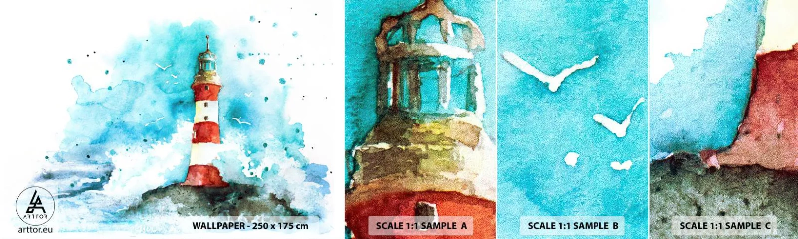 Vzor Fototapety Samolepicí Deluxe Sticker - Jednota živlů - Maják, Krajina, Grafika - 100x30 cm