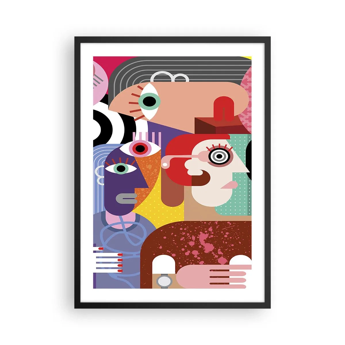 Plakát v černém rámu - Barevné abstraktní tváře v kubistickém stylu - 50x70cm - My od pána Picassa - Moderní nástěnná dekorace do obývacího pokoje a ložnice ARTTOR