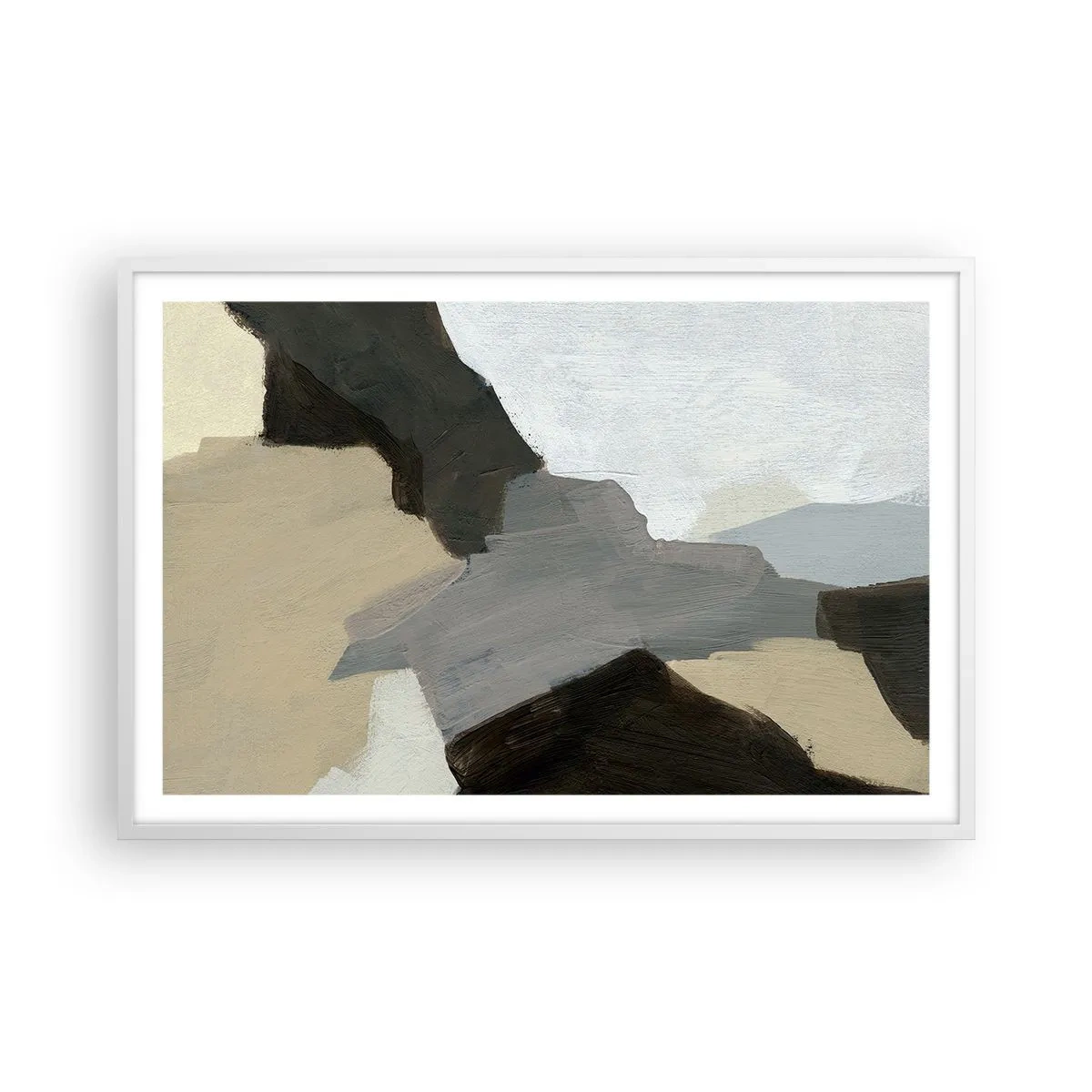 Plakát v bílém rámu - Abstrakce: křižovatka šedi - 91x61 cm