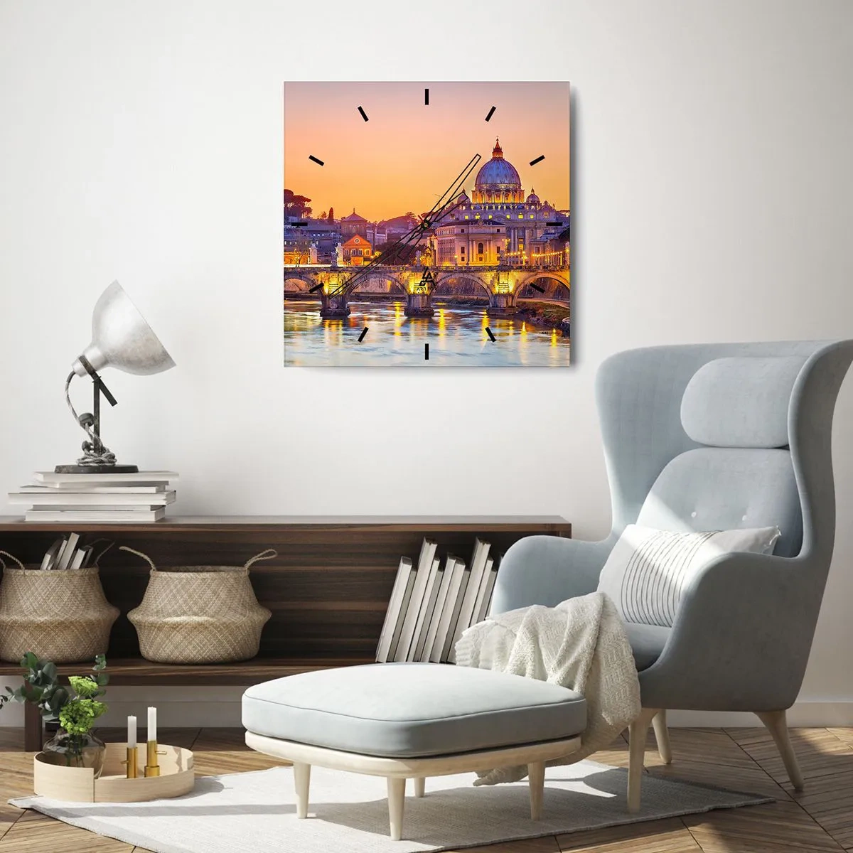 Nástěnné hodiny - Soumrak nad Věčným městem - 40x40 cm