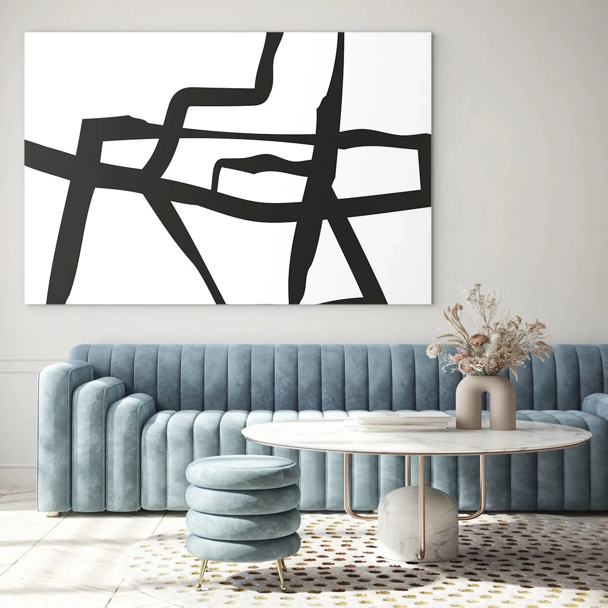 Obraz na skle - Černobílá konstrukce - 100x70 cm