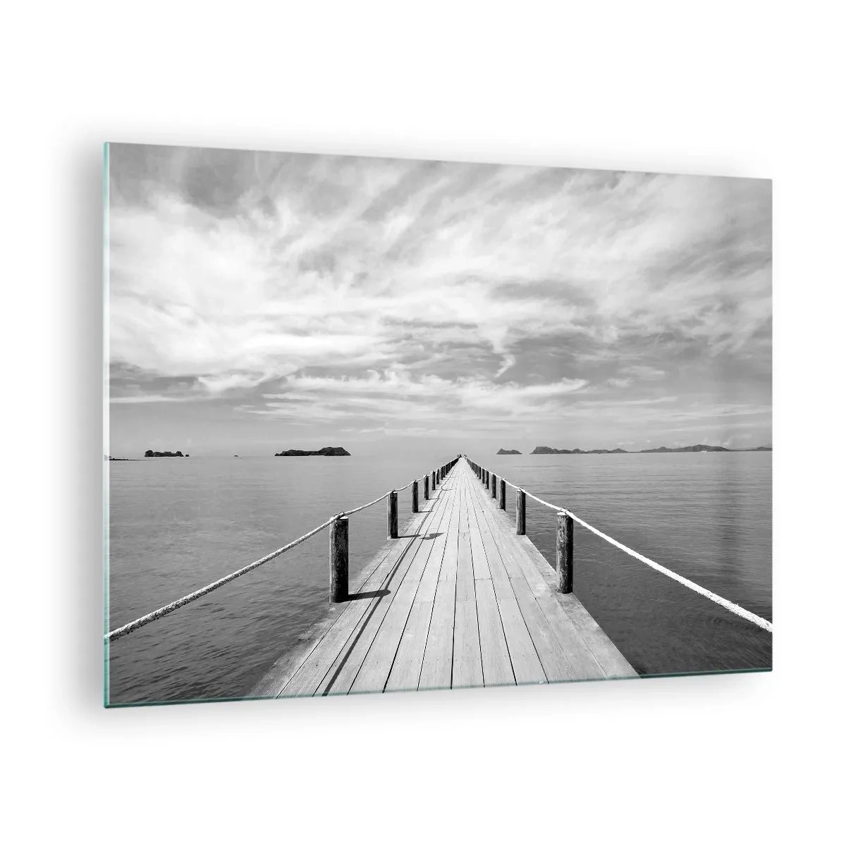 Obraz na skle - Dřevěné molo vedoucí do dálky přes klidné moře - 70x50cm - Co takhle cesta… - Moderní nástěnná dekorace do obývacího pokoje a ložnice ARTTOR