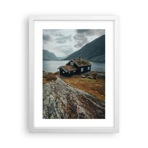 Plakát v bílém rámu - Domek u fjordu - 30x40 cm