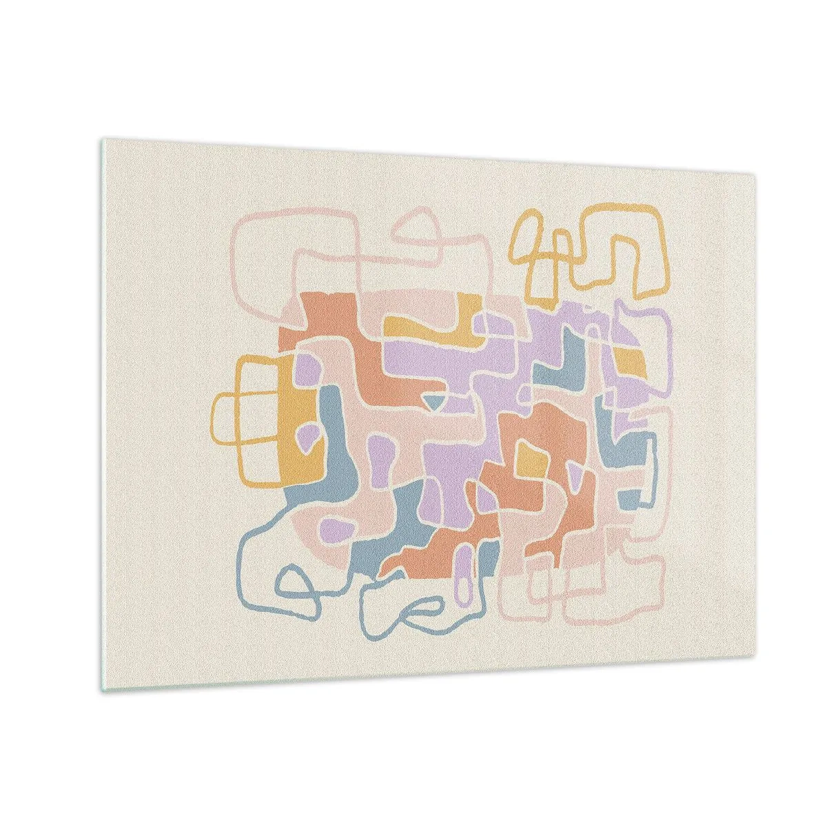 Obraz na skle - Barevné bludiště čar na krémovém pozadí - 70x50cm - Labyrint – veselé dobrodružství - Moderní nástěnná dekorace do obývacího pokoje a ložnice ARTTOR