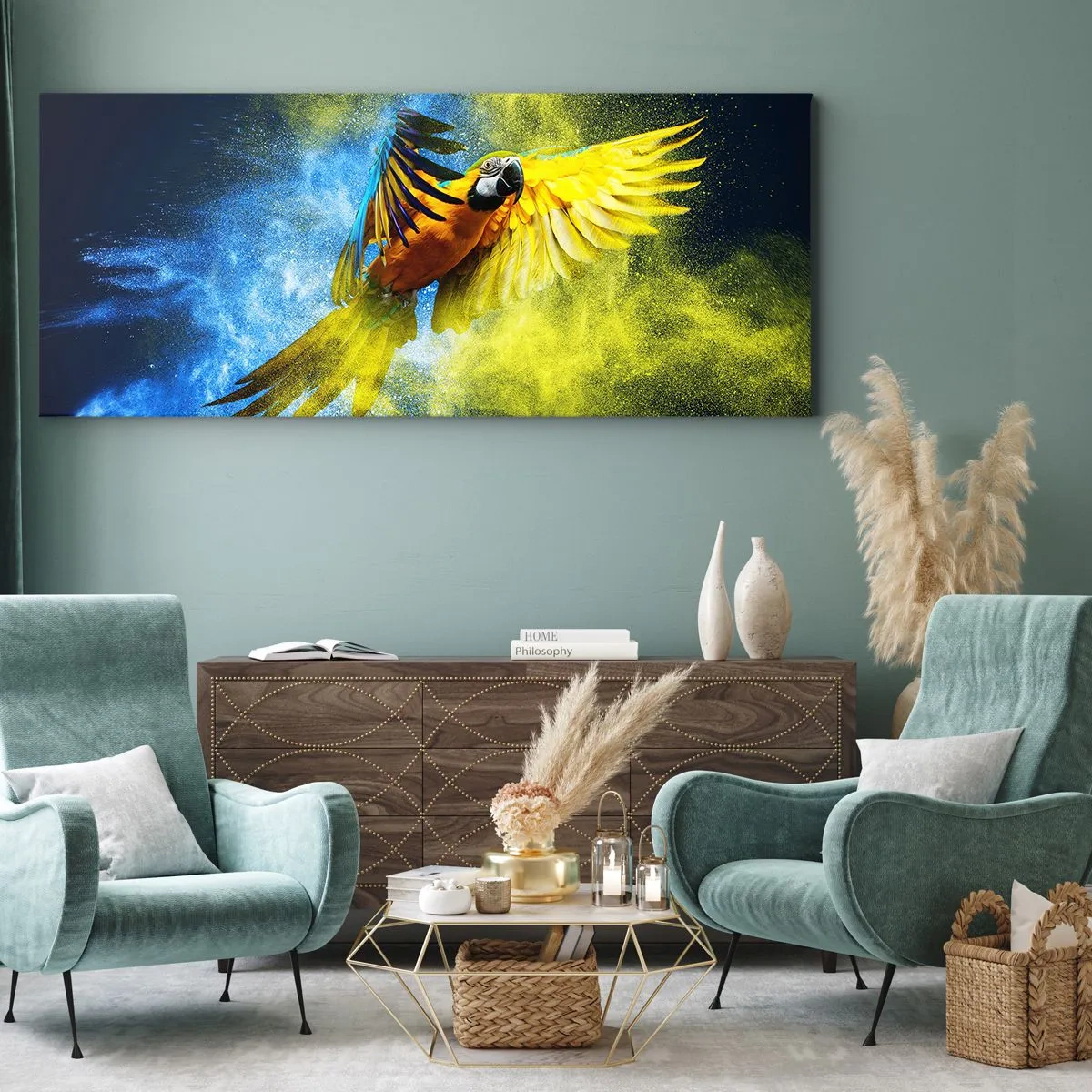 Obraz na plátně - V modro-zlatém prachu - 140x50 cm