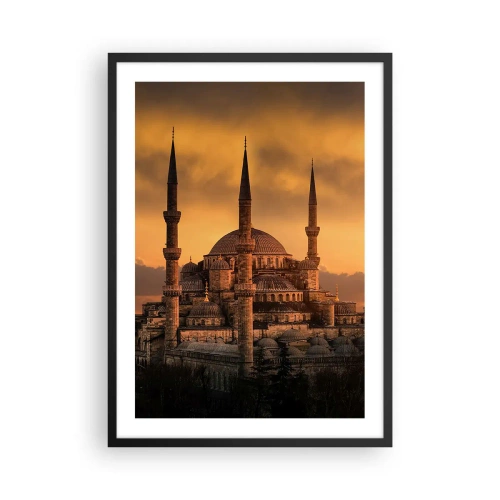 Plakát v černém rámu - Mešita při západu slunce s teplými barvami - 50x70cm - Bůh je velký - Moderní nástěnná dekorace do obývacího pokoje a ložnice ARTTOR