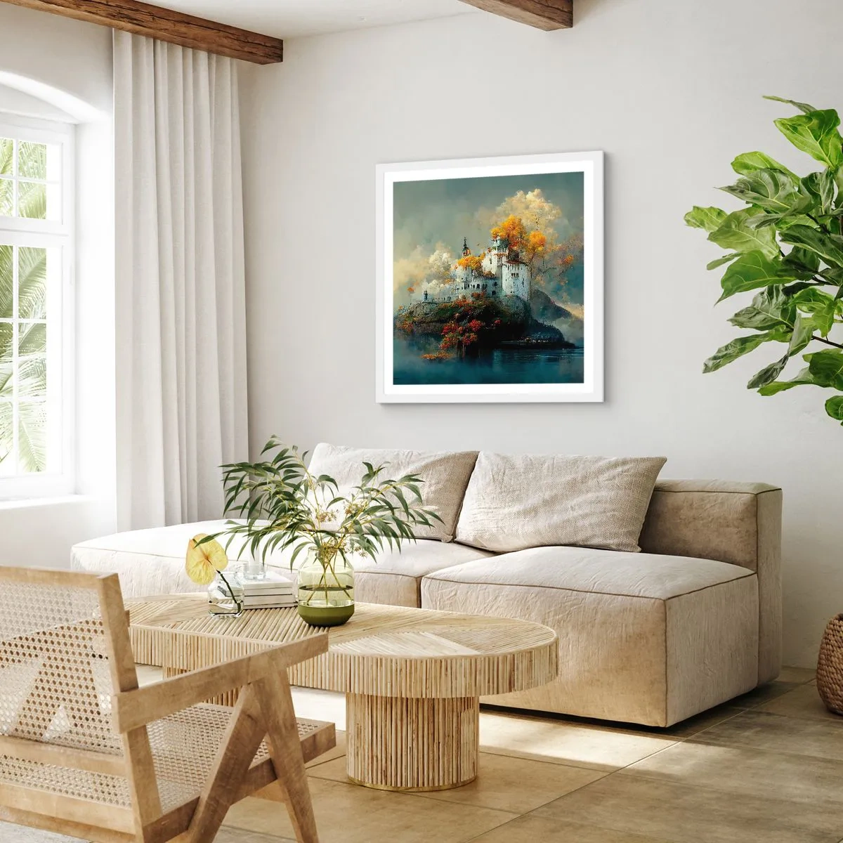 Plakát v bílém rámu - Začátek romantického příběhu - 40x40 cm