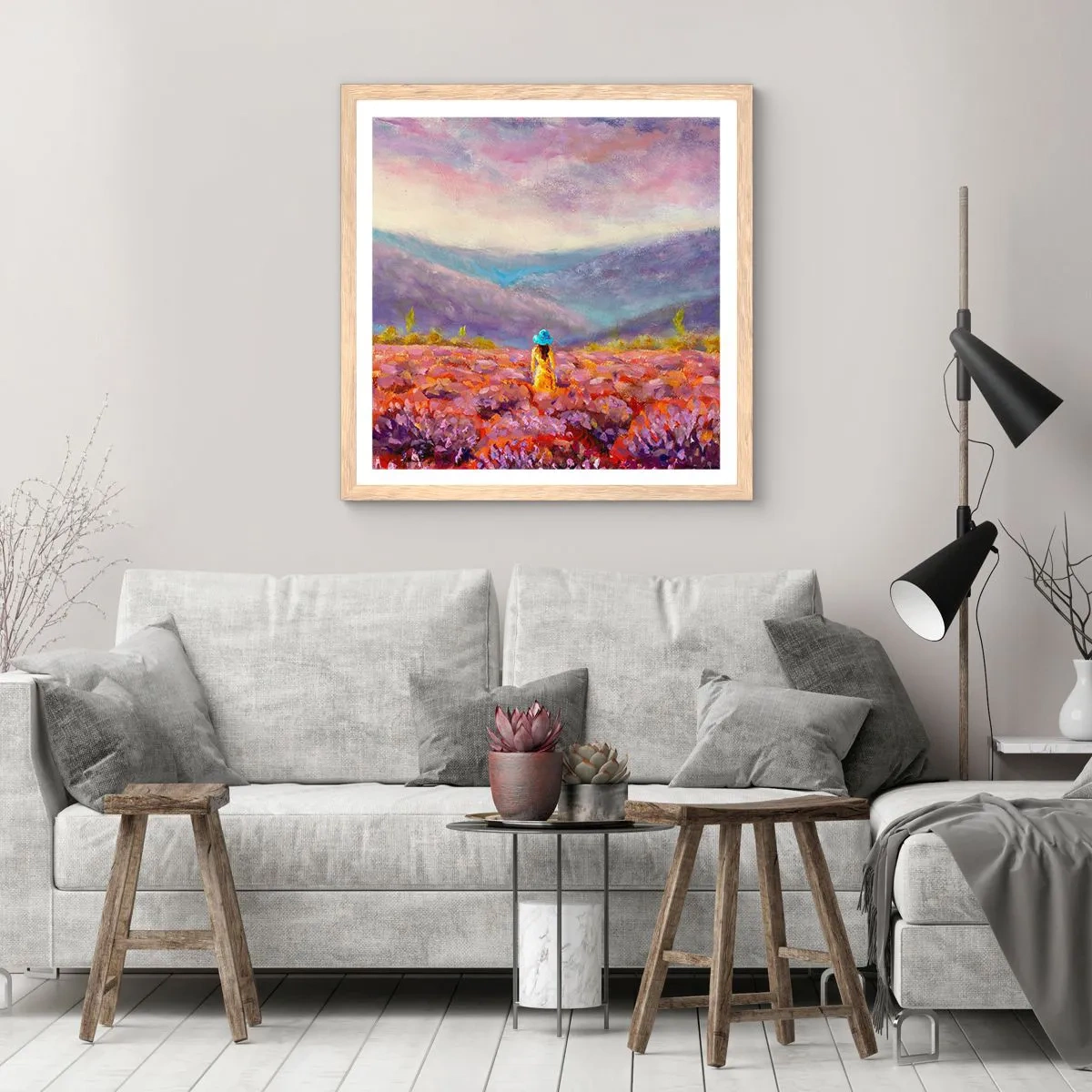 Plakát v rámu světlý dub - V levandulovém světě - 40x40 cm