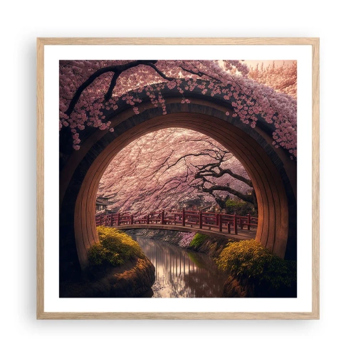 Plakát v rámu světlý dub - Japonské jaro - 60x60 cm