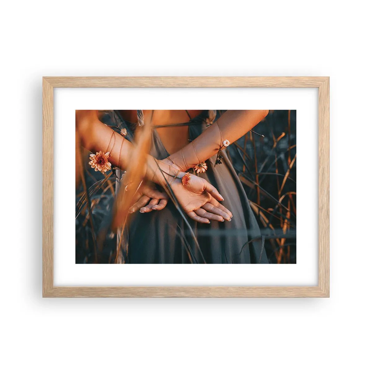 Plakát v rámu světlý dub - Propojená s přírodou - 40x30 cm