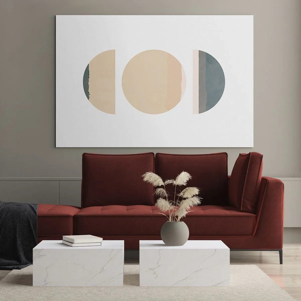 Obraz na skle - Minimalistické geometrické vzory v pastelových barvách - 70x50cm - Kruh za kruhem - Moderní nástěnná dekorace do obývacího pokoje a ložnice ARTTOR