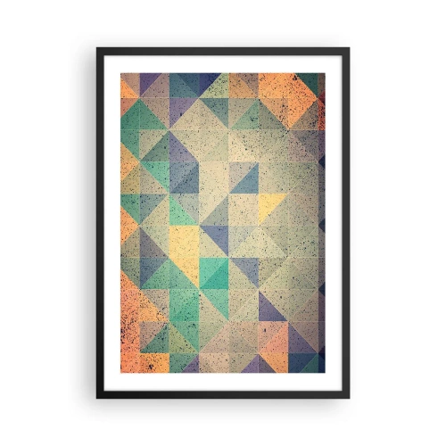 Plakát v černém rámu - Barevná abstrakce s geometrickým vzorem trojúhelníků - 50x70cm - Republika trojúhelníků - Moderní nástěnná dekorace do obývacího pokoje a ložnice ARTTOR