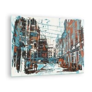 Obraz na skle - Malebná městská ulice v uměleckém, opotřebovaném stylu - 70x50cm - Zdolaná městská stezka - Moderní nástěnná dekorace do obývacího pokoje a ložnice ARTTOR