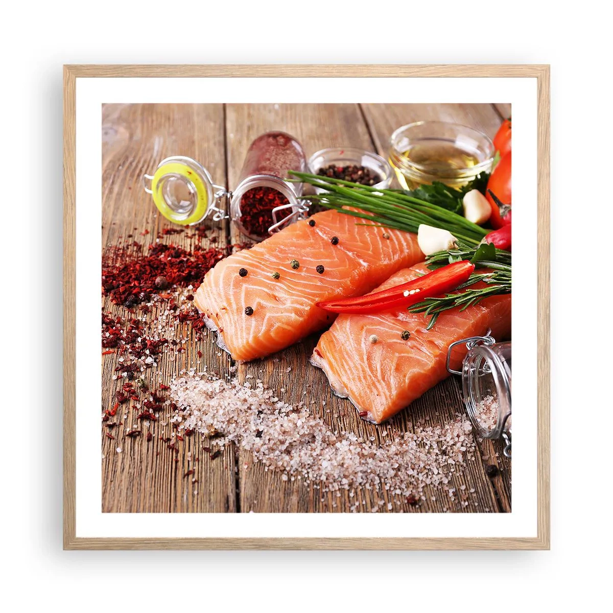 Plakát v rámu světlý dub - Norské dobrodružství v kuchyni - 60x60 cm