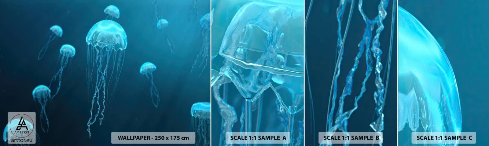 Fototapeta Vzorek Standard Eco - Oceánský tanec - Medúza, Oceán, Voda - 100x30 cm