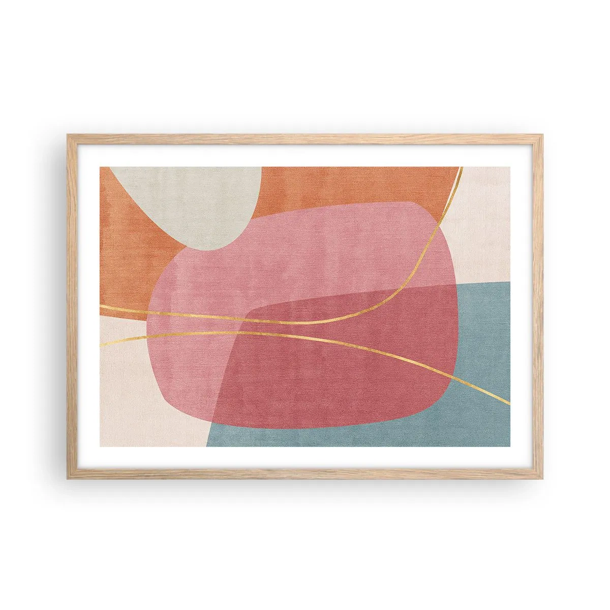 Plakát v rámu světlý dub - Pastelová kompozice se zlatou nití - 70x50 cm