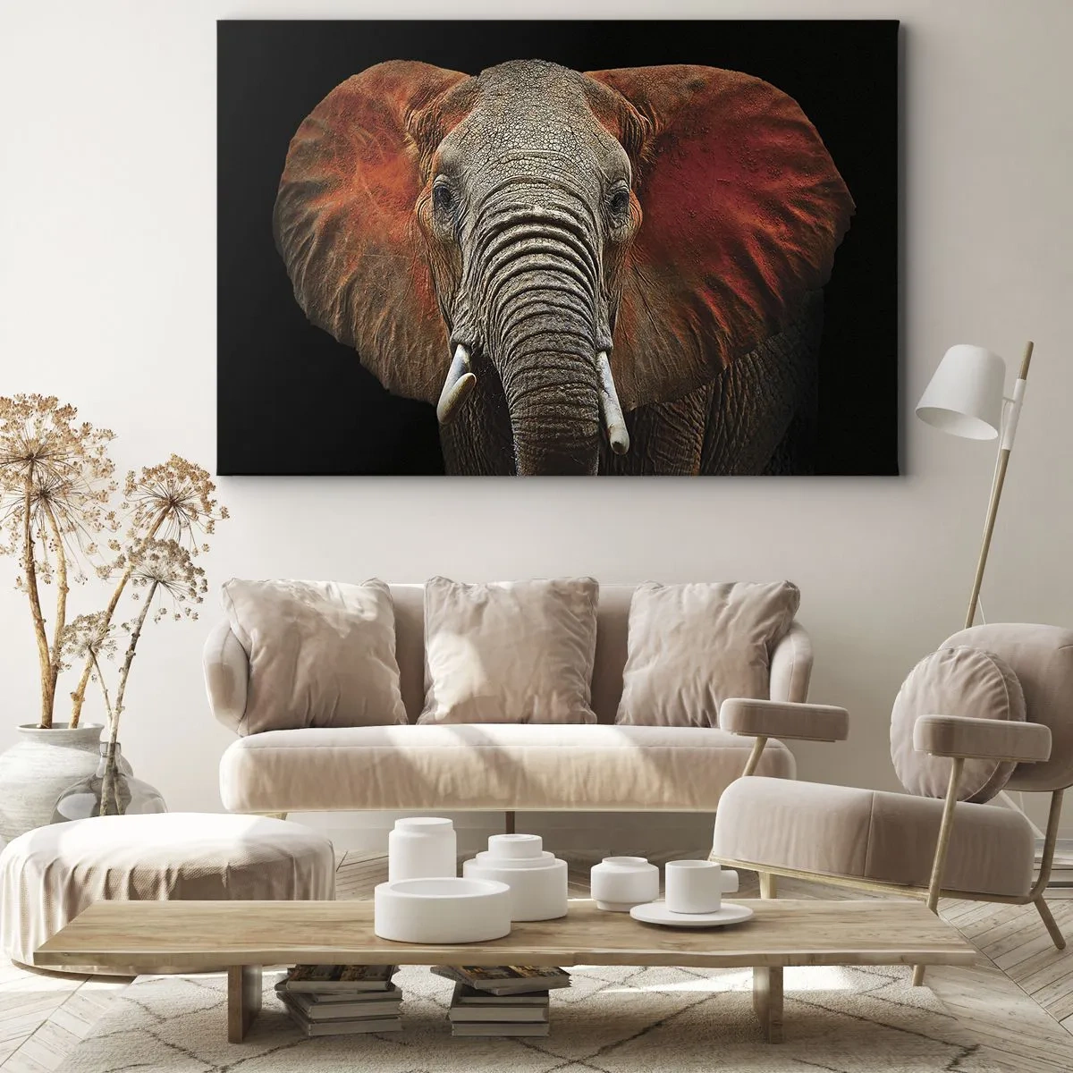 Obraz na plátně - Portrét slona na černém pozadí - 70x50cm - Jsem divoký, a ty? - Moderní nástěnná dekorace do obývacího pokoje a ložnice ARTTOR