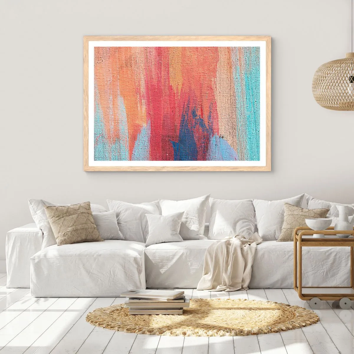 Plakát v rámu světlý dub - Stékat duhou - 100x70 cm