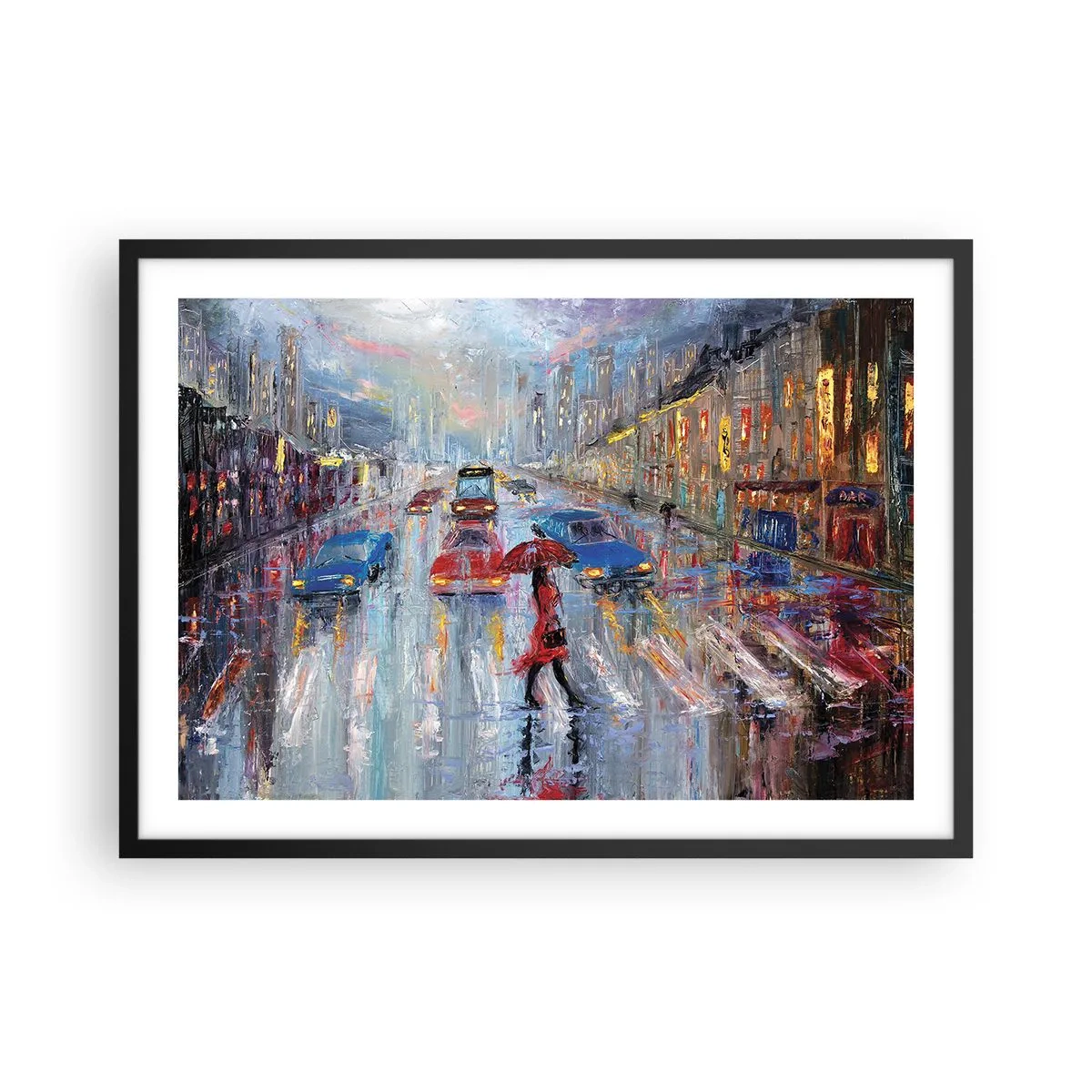 Plakát v černém rámu - Deštivé odpoledne ve městě - 70x50 cm