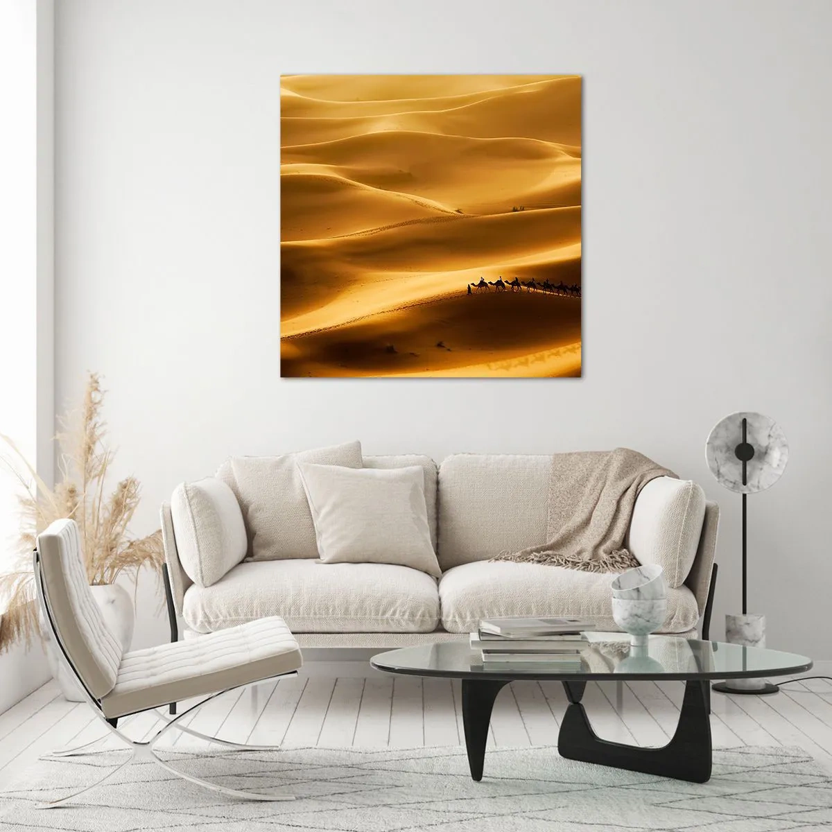 Obraz na skle - Karavana na vlnách pouště - 70x70 cm