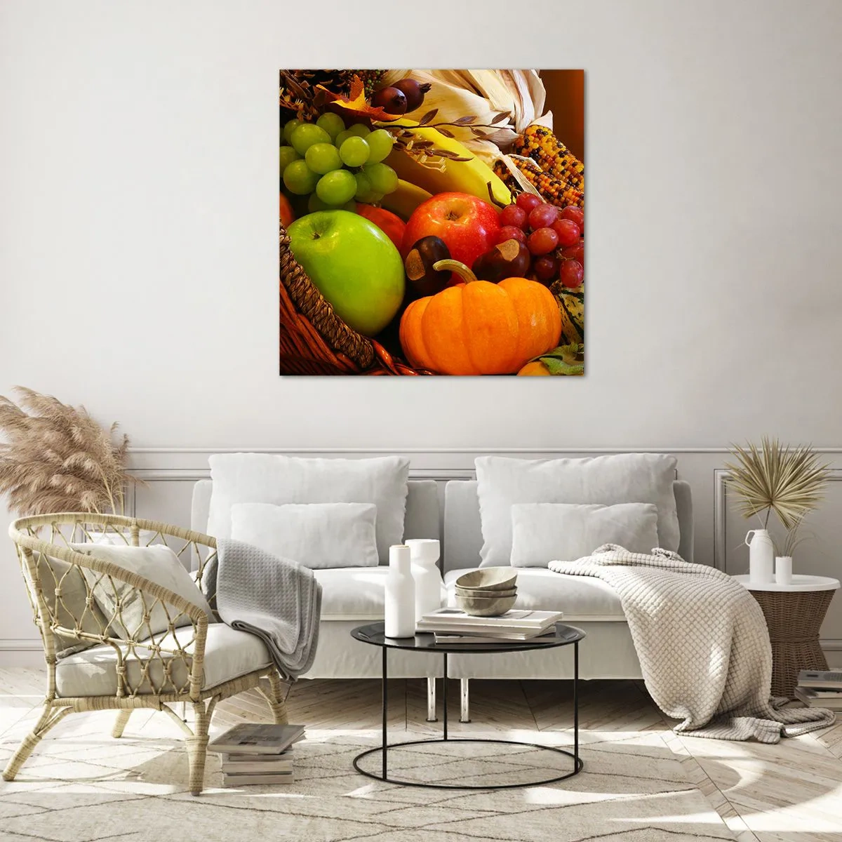 Obraz na skle - Košík úrody - 70x70 cm
