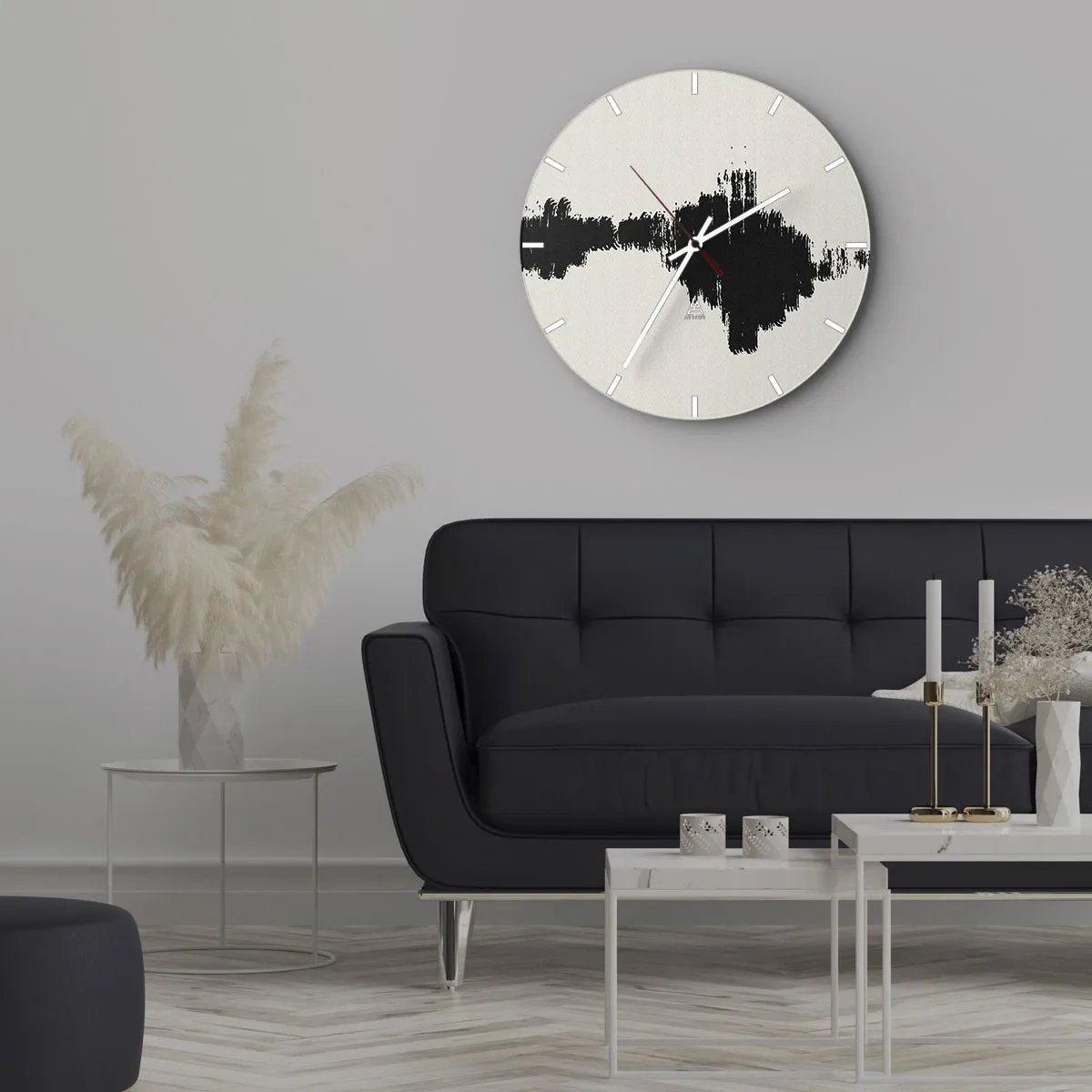 Nástěnné hodiny - Černý tah štětcem na světlém pozadí v abstraktním stylu - 30x30cm - Vibrace představivosti - Moderní nástěnná dekorace do obývacího pokoje, kuchyně a ložnice ARTTOR