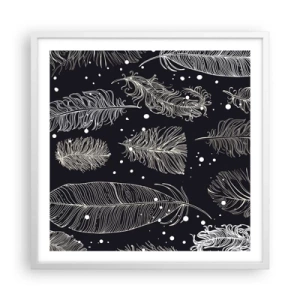 Plakát v bílém rámu - Krajka s peřím - 60x60 cm