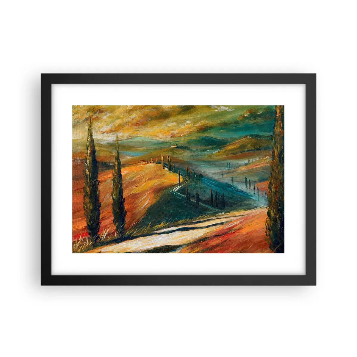 Plakát v černém rámu - Toskánská krajina - 40x30 cm