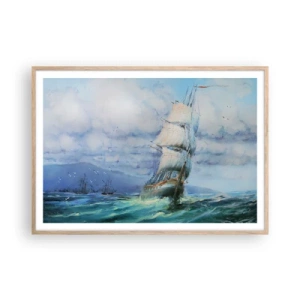 Plakát v rámu světlý dub - Šťastnou cestu - 100x70 cm
