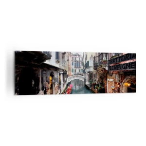 Obraz na plátně - Benátská krajina s gondolou a můstkem - 160x50 cm