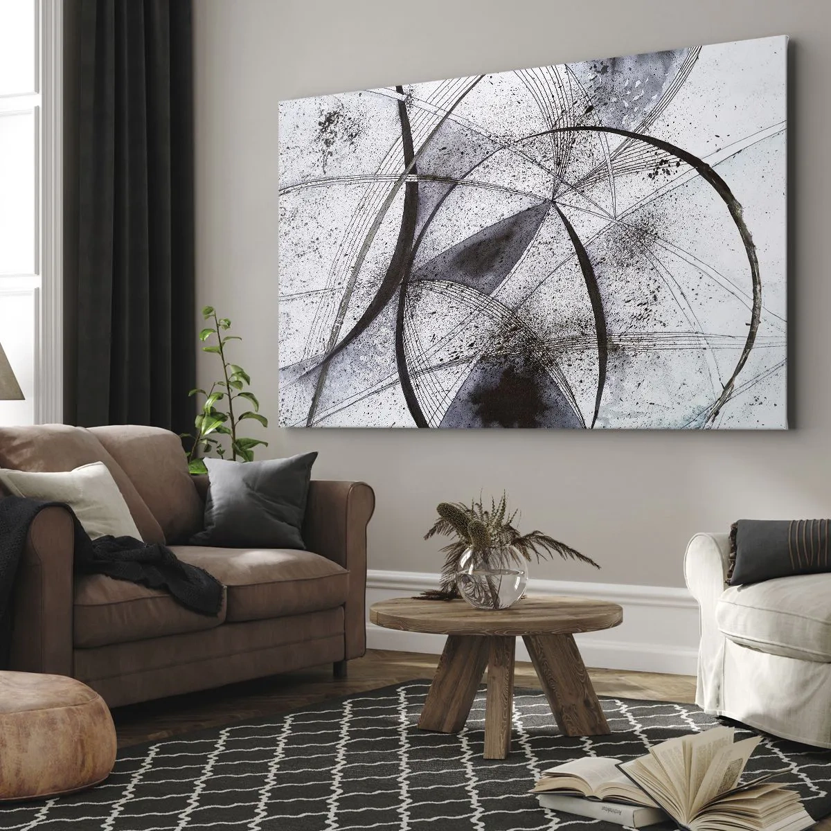 Obraz na plátně - Abstraktní linie a tvary v odstínech šedé a černé - 70x50cm - Futuristická fantazie - Moderní nástěnná dekorace do obývacího pokoje a ložnice ARTTOR