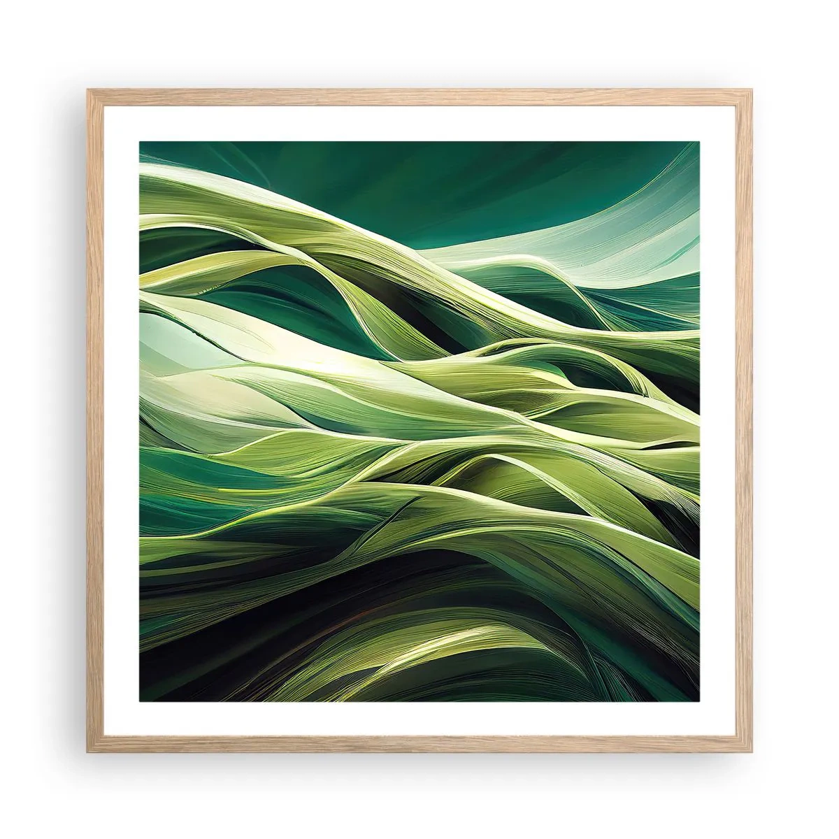 Plakát v rámu světlý dub - Abstraktní hra na zelenou - 60x60 cm