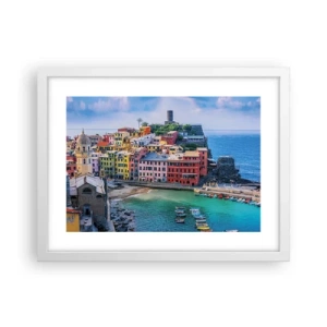 Plakát v bílém rámu - Středomořské kouzelné městečko - 40x30 cm