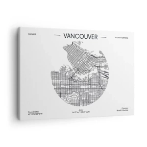 Obraz na plátně - Mapa Vancouveru v minimalistickém černobílém stylu - 70x50cm - Anatomie Vancouveru - Moderní nástěnná dekorace do obývacího pokoje a ložnice ARTTOR