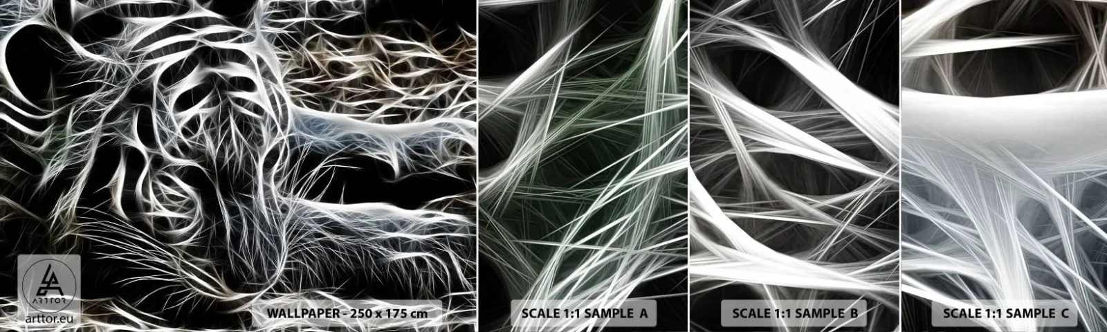 Vzor Fototapety Samolepicí Deluxe Sticker - Studie kočičí lehkosti - Abstrakce, Tygr, Zvířata - 100x30 cm