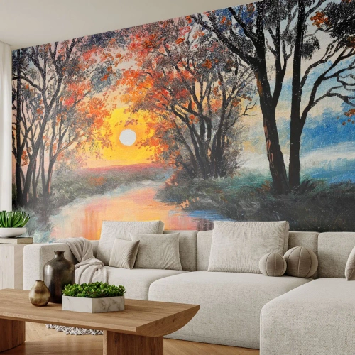 Fototapeta Samolepicí Deluxe Sticker - Podzimní nádech - Krajina, Řeka, Stromy - 250x175 cm